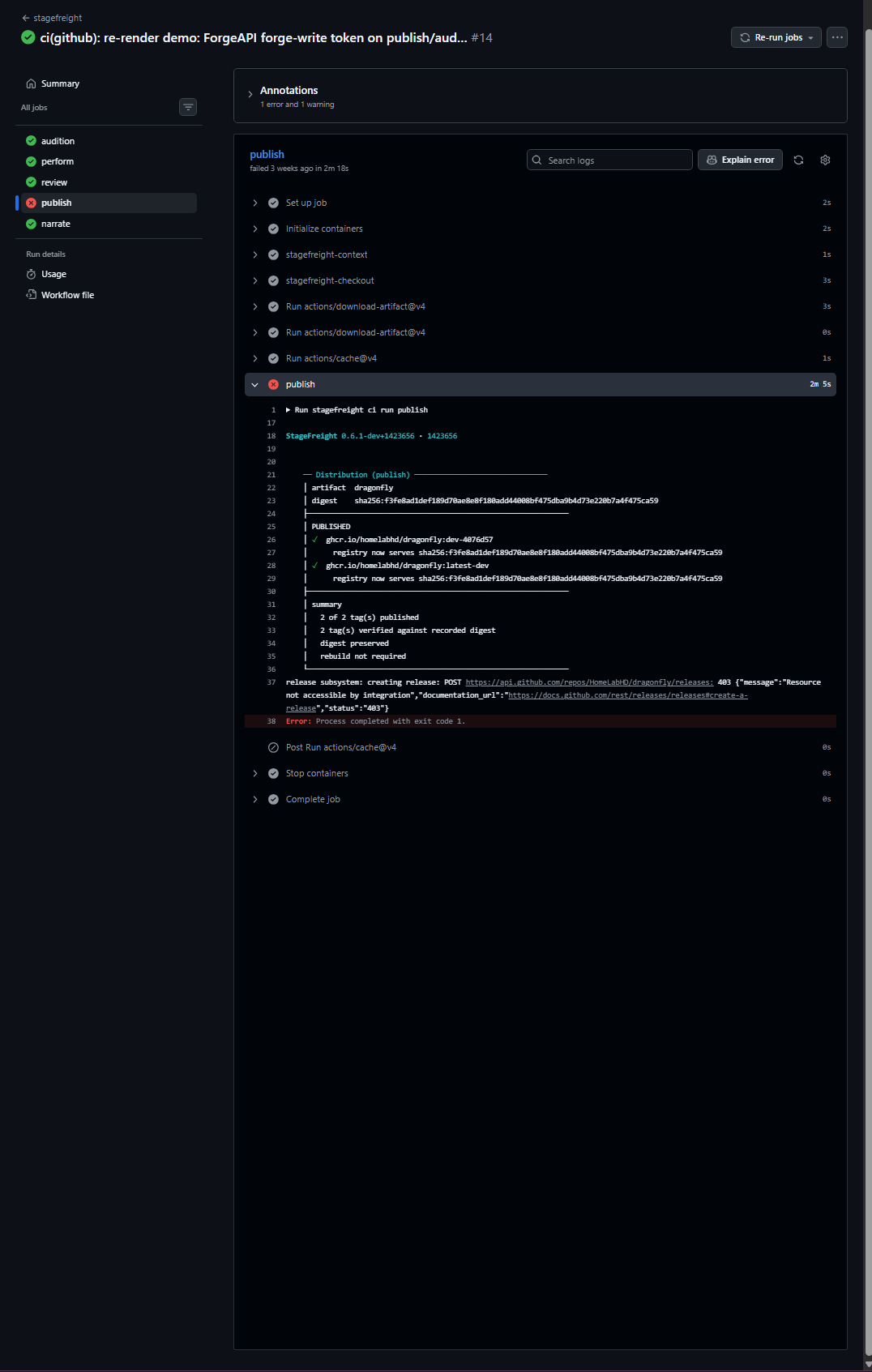 Publish job in GitHub Actions