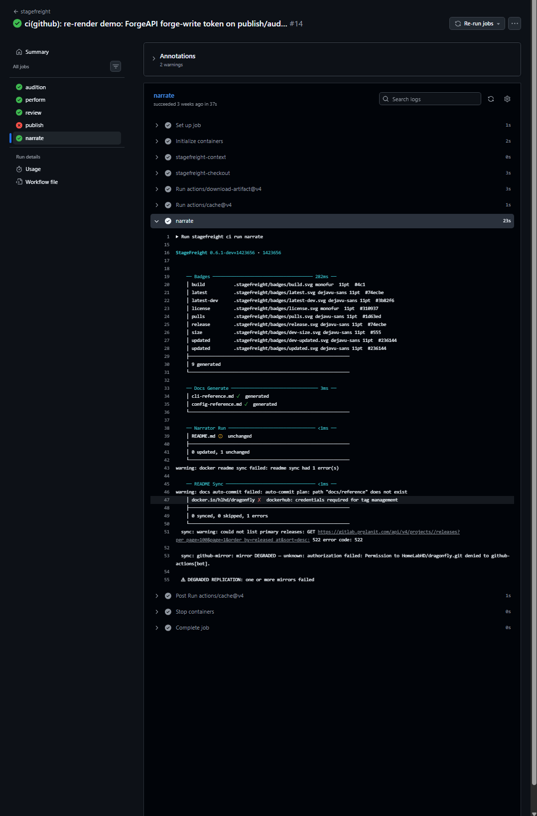 Narrate job in GitHub Actions